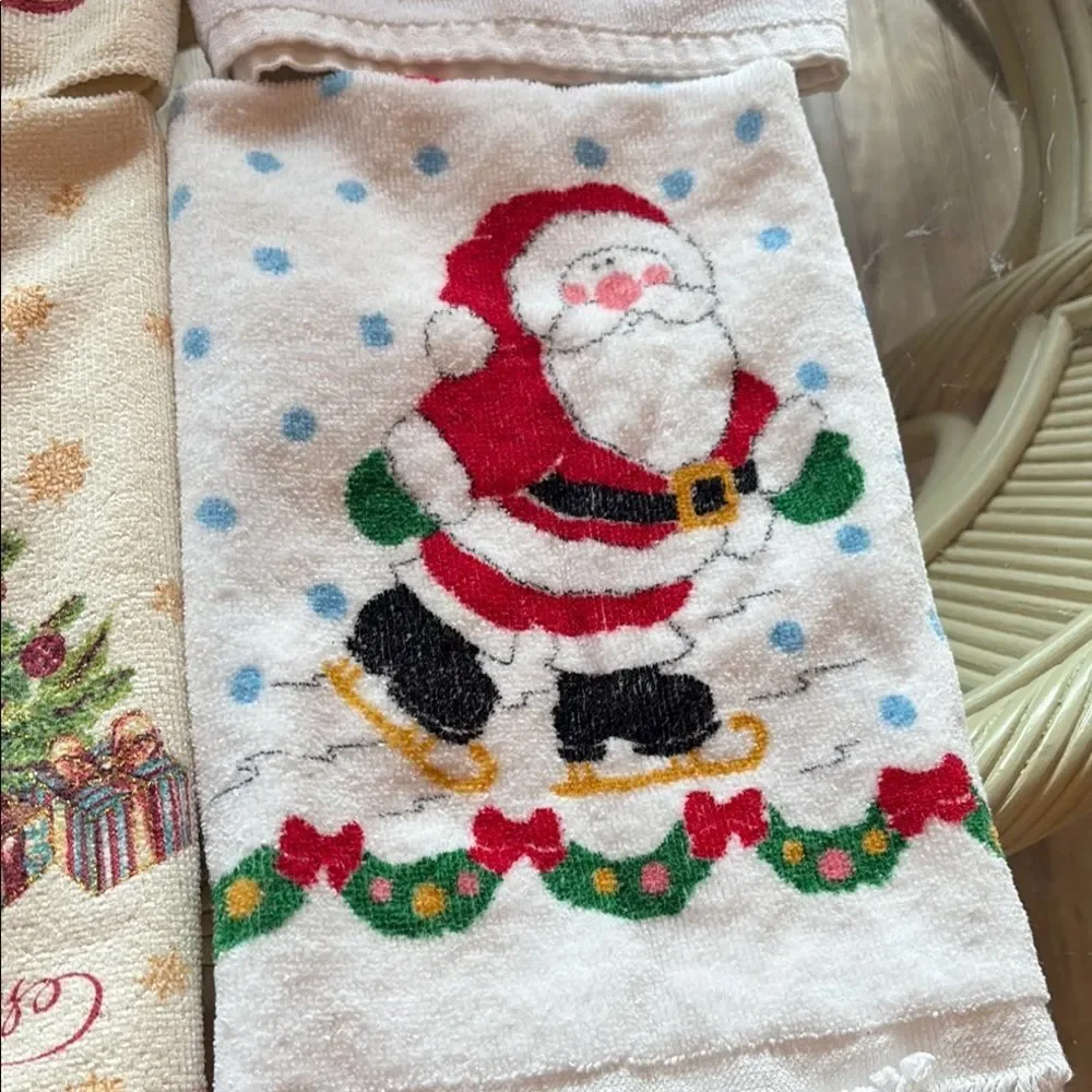 Festive Holiday Towels with Christmas Tree and Santa Design